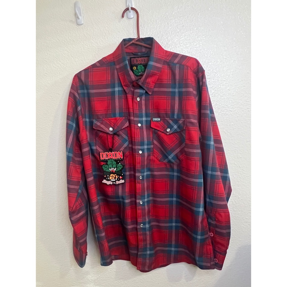 Dixxon Flannel Jingle My Bells Red Blue Plaid Christmas Shirt Mens Large NWT